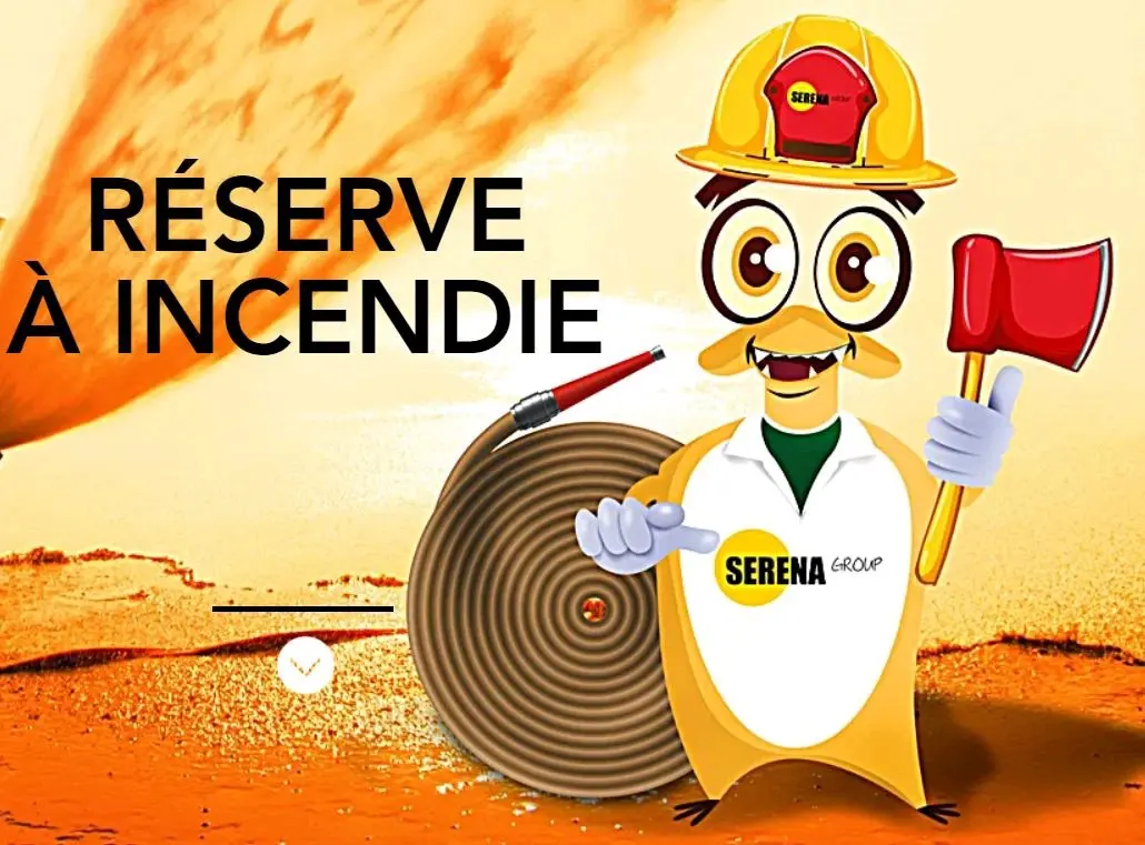 Citerne incendie Serena – illustration pompier avec tuyau et hache